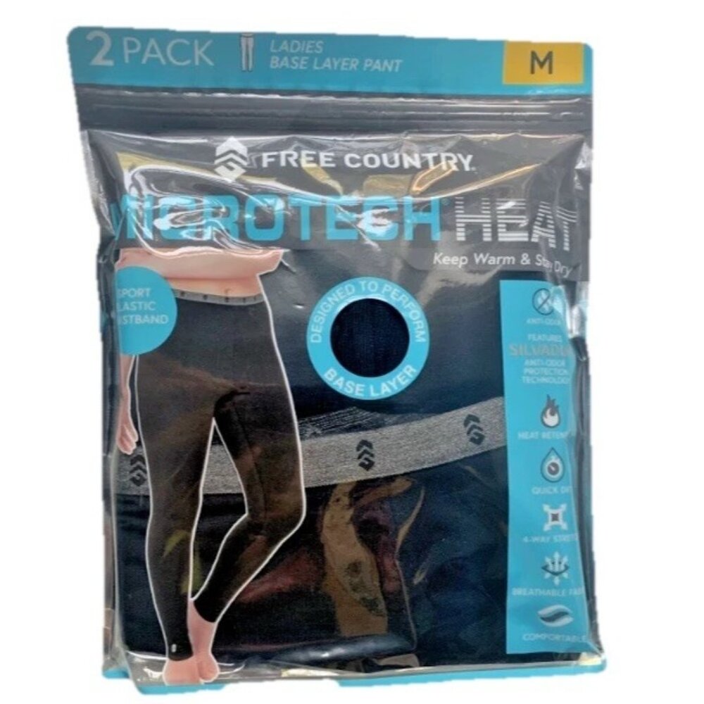 2 Pack FREE COUNTRY MEDIUM  Ladies Base Layer Bottom Black Pants Microtech Heat